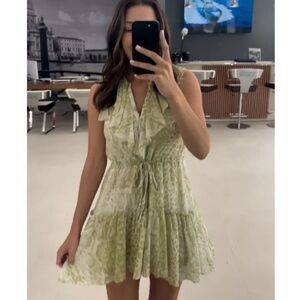 AllSaints Ali Noche Dress in Green Animal Printt